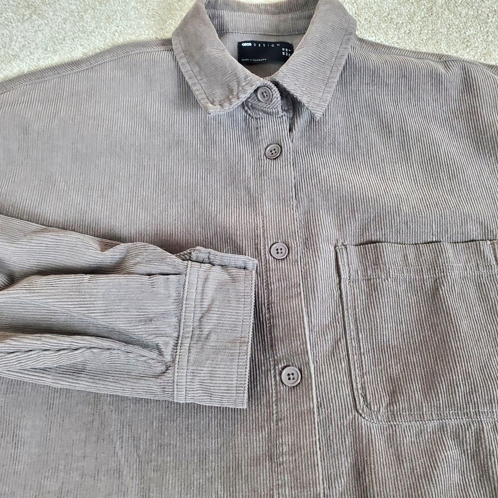 ASOS Women's Shirt Jacket SZ 6 Long Sleeve Gray Cordurory PLS Check Measurements